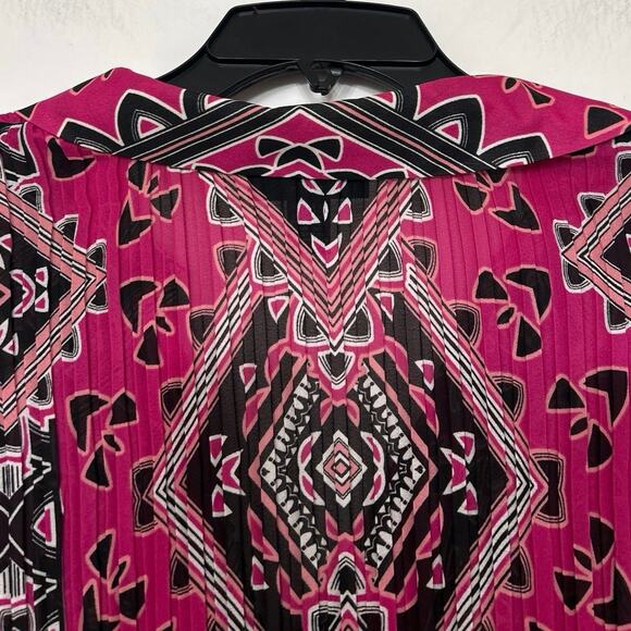 Alfani Pink Black Pleated Longline Button Down Bell Sleeve Tunic Top 20w - Picture 9 of 11